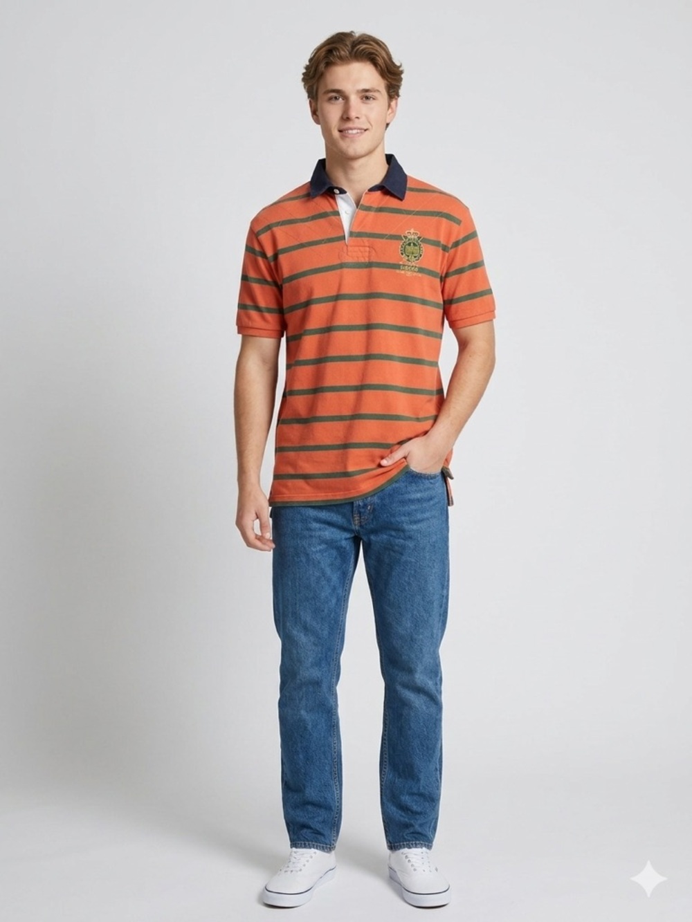 Polo Ralph Lauren Crest Striped Rugby Polo Green Pink Embroidered Logo Shirt